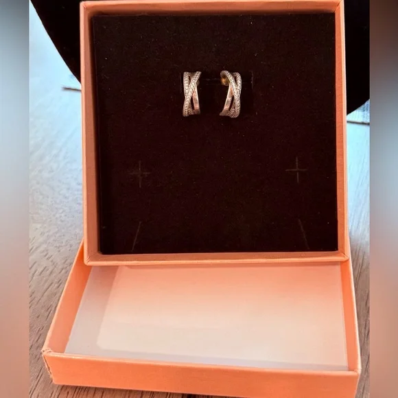 Pandora Entwined Half Hoop Crossover Earrings - Picture 2 of 9